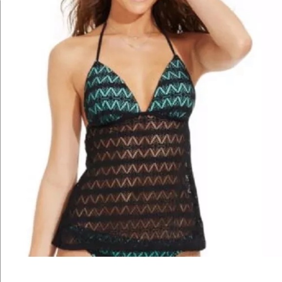 Hula Honey Crochet Halter Tankini Push Up Top - Picture 1 of 6